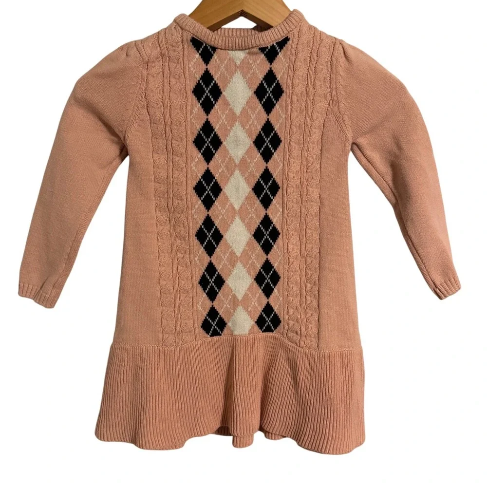 Gymboree Girls‎ Pink Argyle Cable Knit Sweater Dress Size 5T Long Sleeve Ruffle